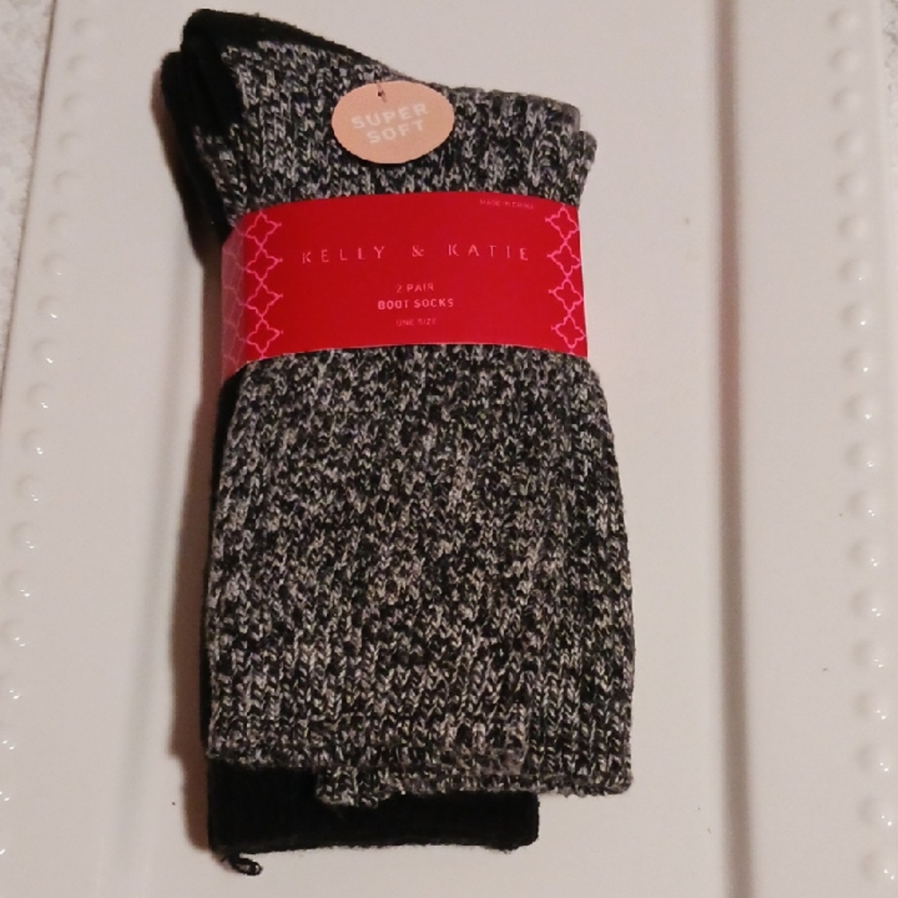 Kelly & Katie 2pair Black and White/Gray Casual Boot Socks  One Size